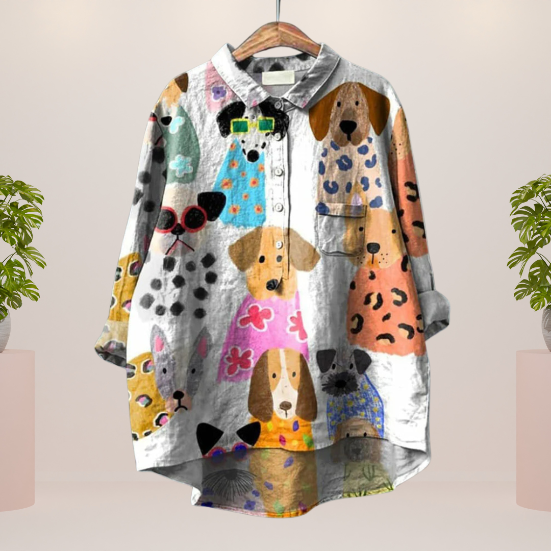 Freya™ | Fun Dog Print Button-Up Shirt