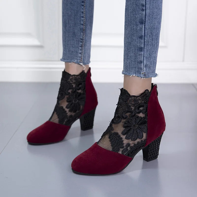 Heloise™ | Elegant Lacy High Heels Mesh Boots