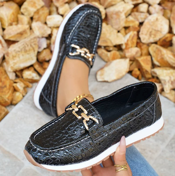 Emmy - Black Crocodile Loafers