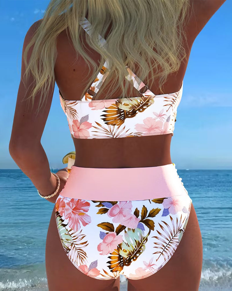 Becky | Floral Contrast Cut-Out Bikini