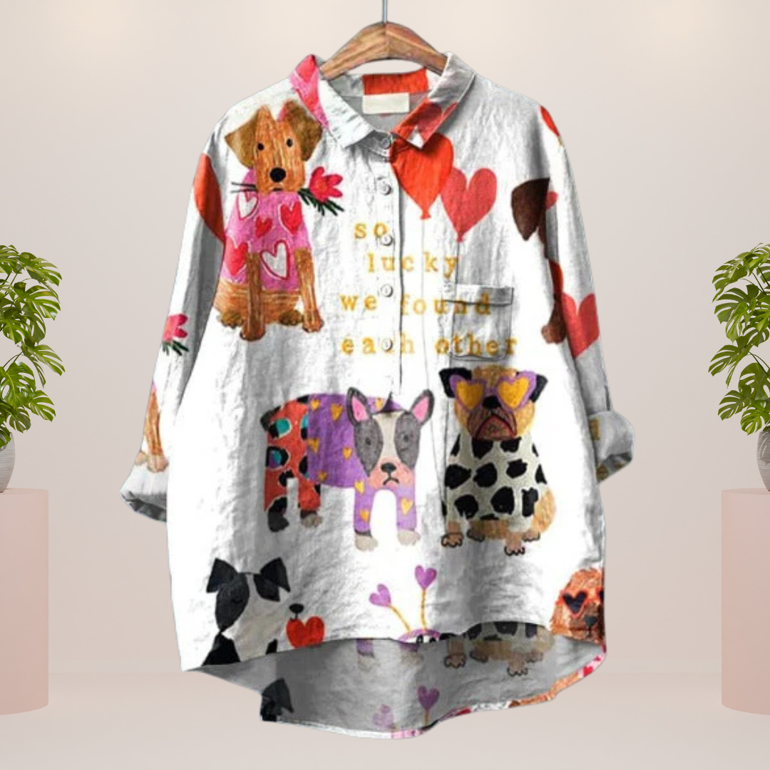 Freya™ | Fun Dog Print Button-Up Shirt