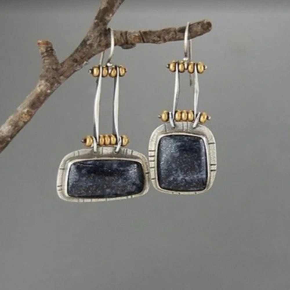 Retro Midnight Silver Earrings